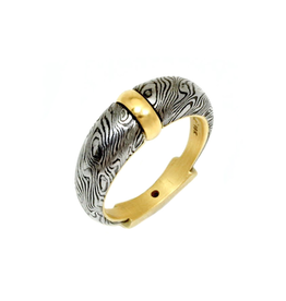Damascus Steel Spinning Ring/Long Bottom with 18k Yellow Gold