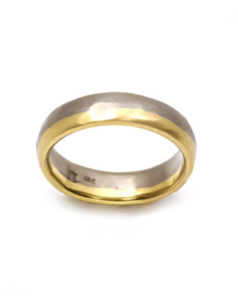 5.75mm Dipped Modeled Band in 18k Palladium White and Yellow Gold