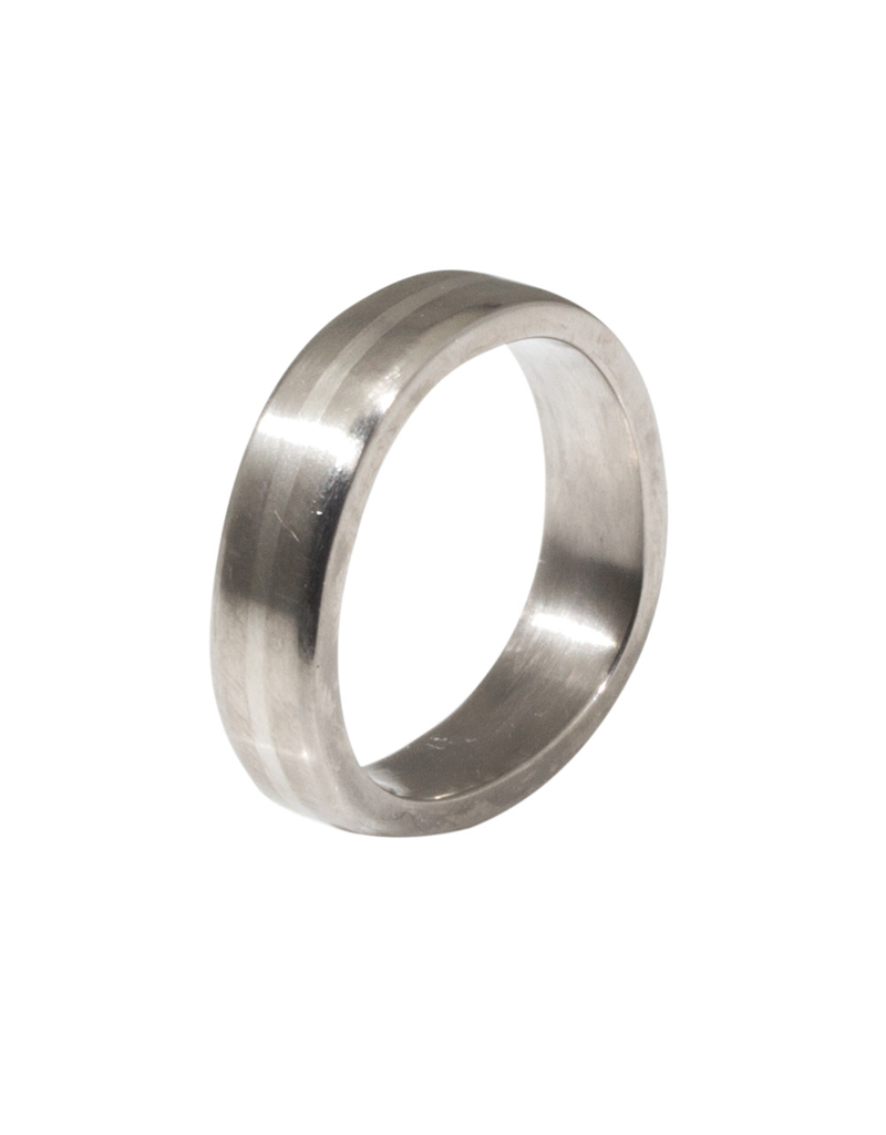 6mm Finger Shaped Band in Titanium with Palladium Inlay size 9.5