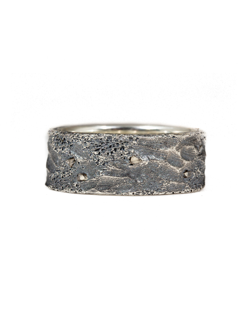 11.5 mm Topography Men's Band with Diamond Mackles in Oxidized Silver