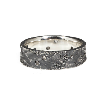 6mm Topography Ring in Oxidized Silver with Diamond Mackles