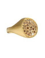 Organic Shaped Pave Signet Ring with Cognac Diamonds in 18k Yellow Gold