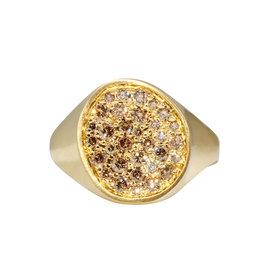 Organic Shaped Pave Signet Ring with Cognac Diamonds in 18k Yellow Gold