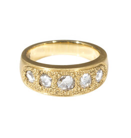 Pave Band Ring with Five Organic Rose Cut Diamonds in 18k Yellow Gold