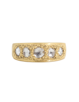 Pave Band Ring with Five Organic Rose Cut Diamonds in 18k Yellow Gold