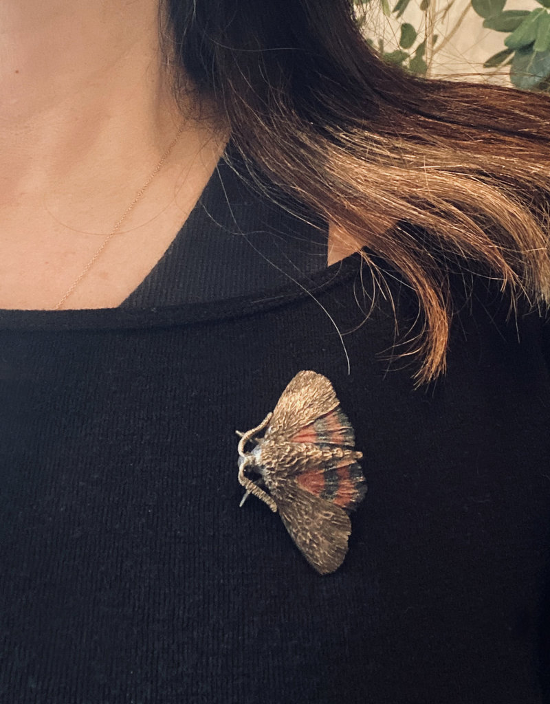 Red Underwing Moth Brooch in Bronze