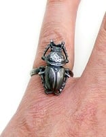 Scarab Beetle Ring in Oxidized Silver