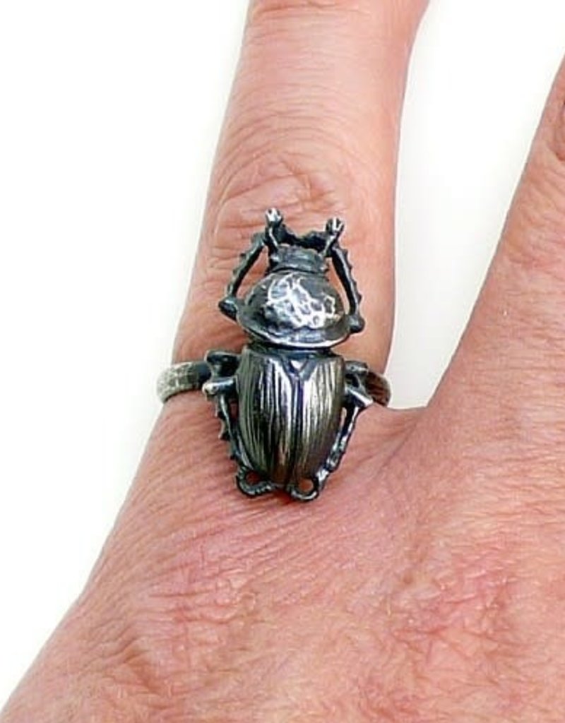 Scarab Beetle Ring in Oxidized Silver