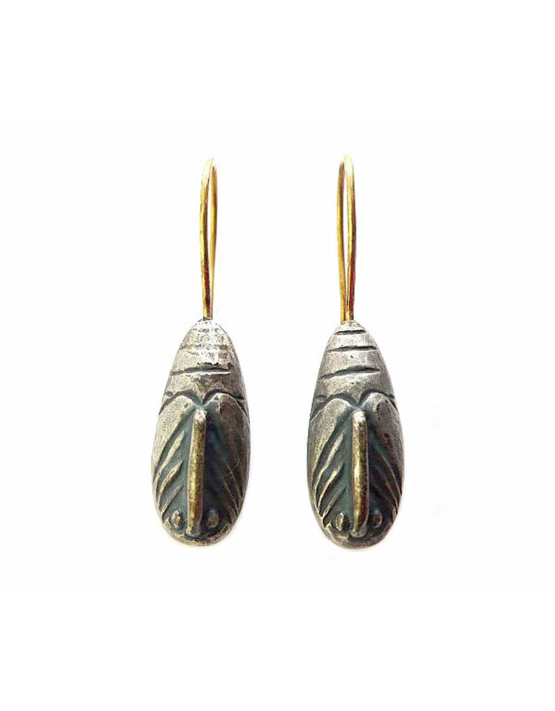 Moth Pupa Earrings in Oxidized Silver & 18k Gold Ear wires