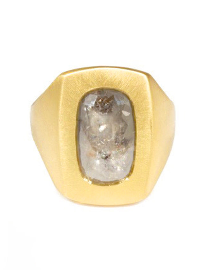 Box Ring with Rustic Grey Diamond in 18k Yellow Gold