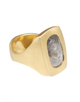 Box Ring with Rustic Grey Diamond in 18k Yellow Gold