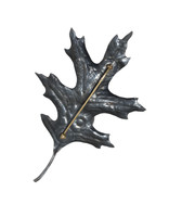 Medium Red Oak Leaf with Gall Brooch in Oxidized Silver, Bimetal & 18k Gold