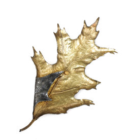 Large Red Oak Leaf with Gall Brooch in Oxidized Silver, Bimetal & 18k Gold