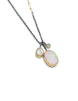 Olivia Shih Opal Cluster Necklace in Oxidized Silver & 22k Gold