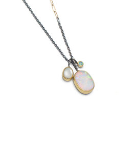 Olivia Shih Opal Cluster Necklace in Oxidized Silver & 22k Gold