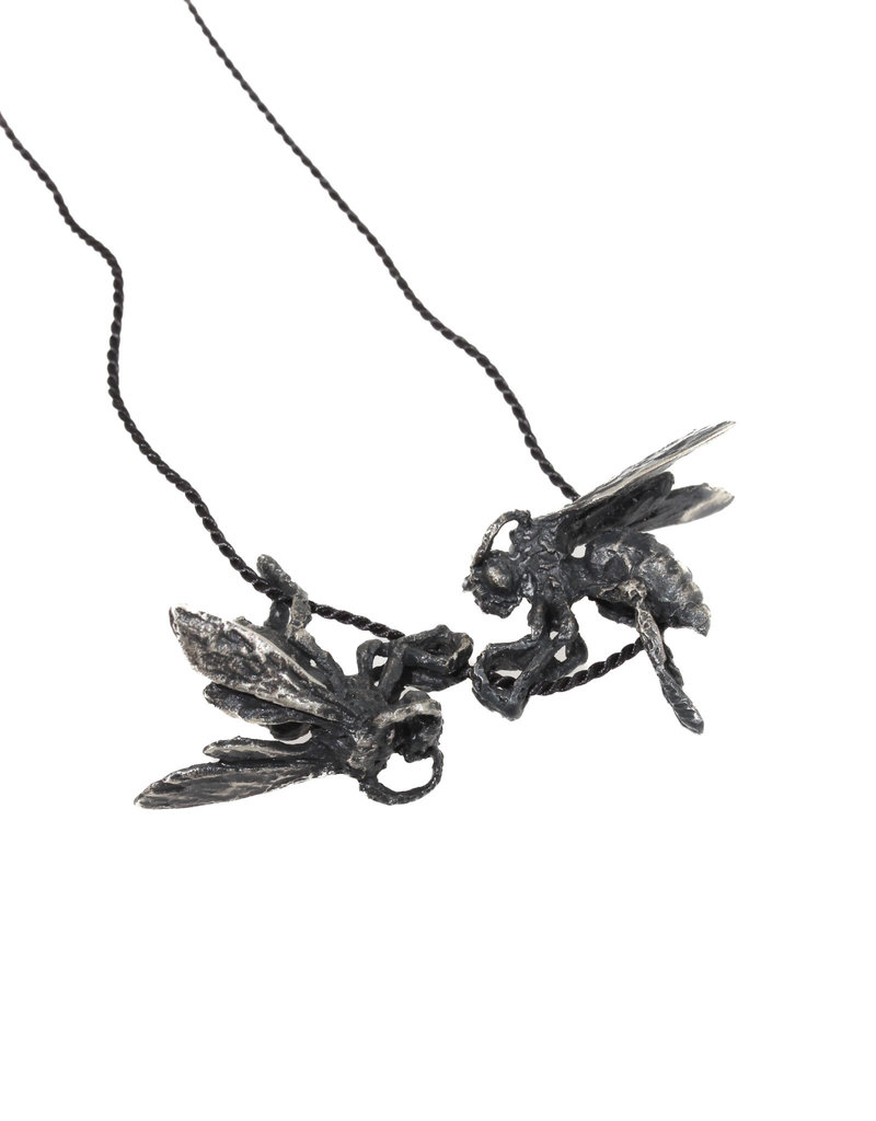 Solitary Wasp Pair Pendant in Silver