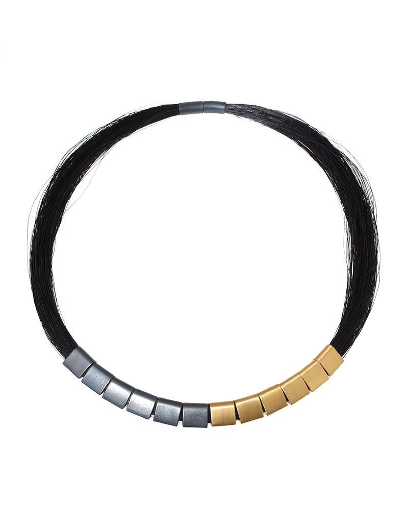 Gabriel Necklace with Black Horse Hair, Oxidized Silver, Bronze & Magnetic Closure