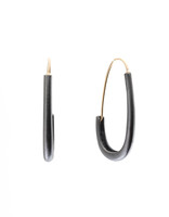 Oval Katachi Hoop Earrings in Oxidized Silver with 14k Gold Earwires
