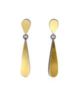 Teardrop Dangle Post Earrings in Oxidized Silver & 22k Bimetal