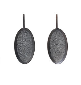 Perforated Oval Drop Earrings in Oxidized Silver