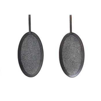 Perforated Oval Drop Earrings in Oxidized Silver