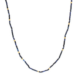 Dumortierite Bead and Brass Necklace - 32"