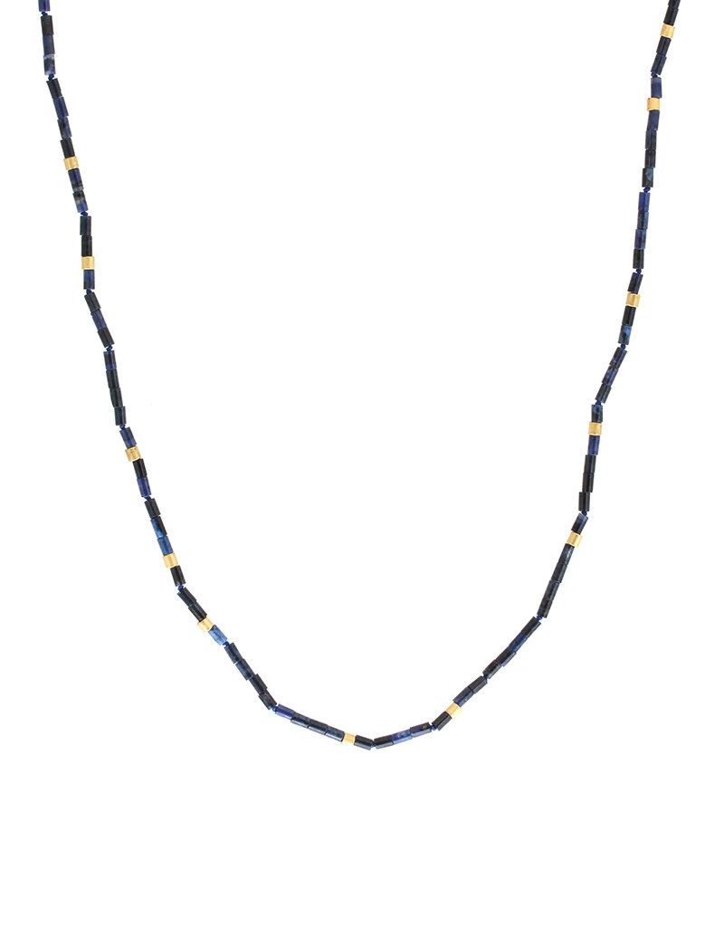 Dumortierite Bead and Brass Necklace - 32"