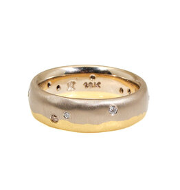 Dipped Band in 18k Palladium White Gold and Yellow Gold with White and Cognac Diamonds