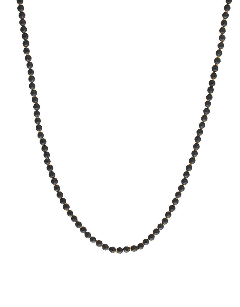 Faceted Matte Hematite Bead Necklace with Golden Thread - 33"