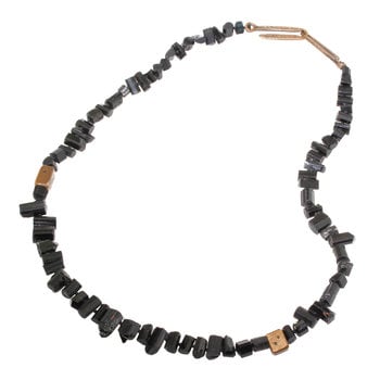 Black Tourmaline Bead Necklace with Bronze Clasp and Beads with Black Diamonds