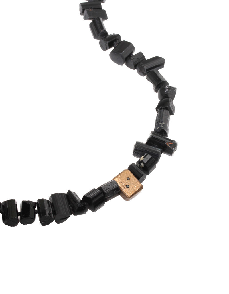 Black Tourmaline Bead Necklace with Bronze Clasp and Beads with Black Diamonds