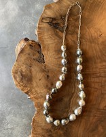 Mixed Silver Baroque Pearls  12 -17mm with 14k Palladium White Gold Handmade Chain