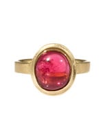 Big Sur Goldsmiths Oval Magenta Tourmaline Cabochon Ring in 18k Gold with 22k Gold Bezel