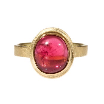 Big Sur Goldsmiths Oval Magenta Tourmaline Cabochon Ring in 18k Gold with 22k Gold Bezel