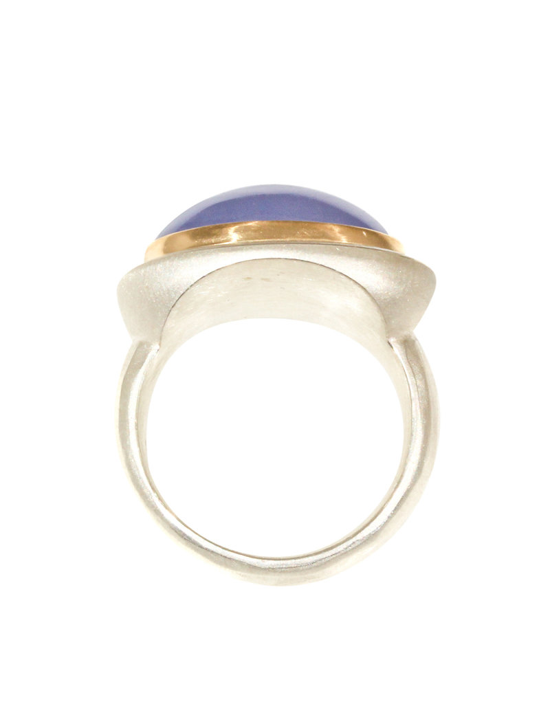 Oval Chalcedony Ring in Silver and 18k Gold