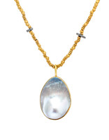 Large Mabe Pearl Pendant in 18k Yellow Gold and Oxidized Silver