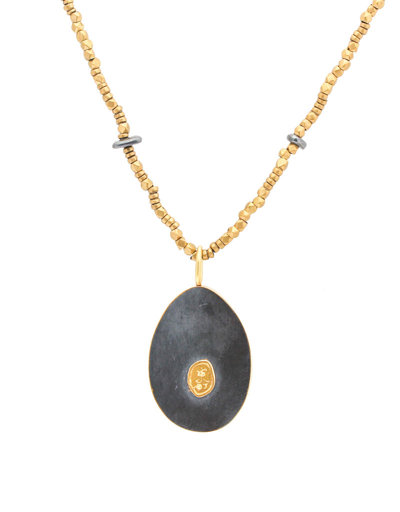 Large Mabe Pearl Pendant in 18k Yellow Gold and Oxidized Silver