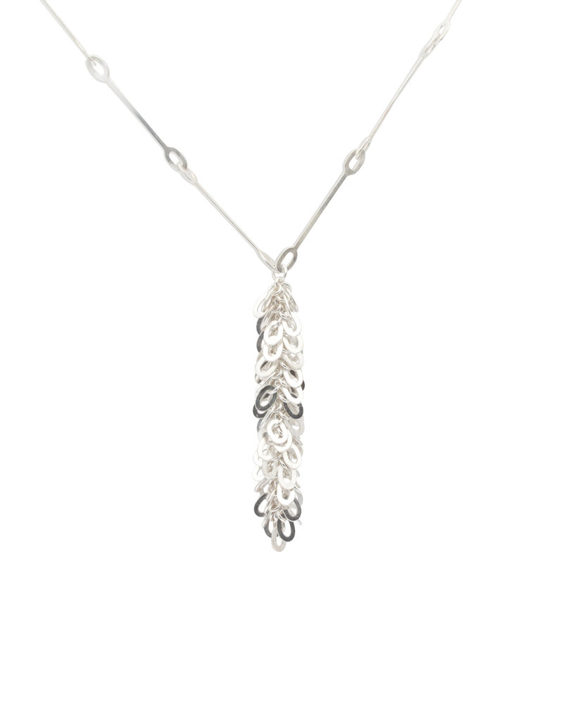 Oval Interlocking Necklace with Fringe in Silver