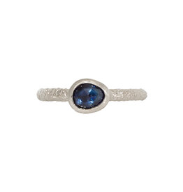Organic Rosecut Blue Sapphire Solitaire Ring in Sand-Textured Platinum