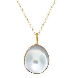 Round Mabe Pearl Pendant in 18k Yellow Gold and Oxidized Silver