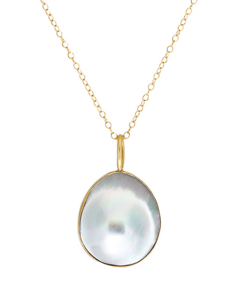 Round Mabe Pearl Pendant in 18k Yellow Gold and Oxidized Silver