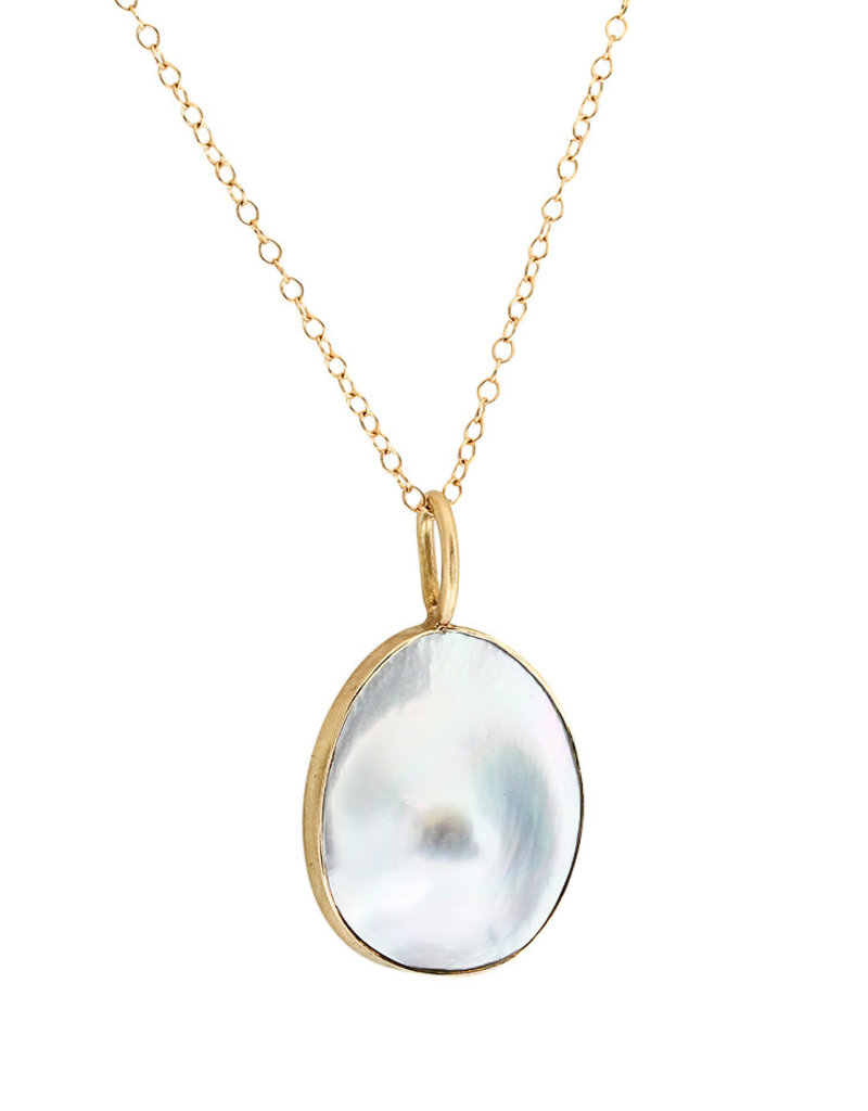 Round Mabe Pearl Pendant in 18k Yellow Gold and Oxidized Silver