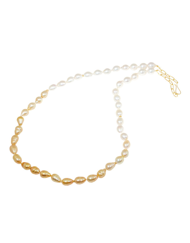 Ombre Pearl Necklace with 18k Gold Chain