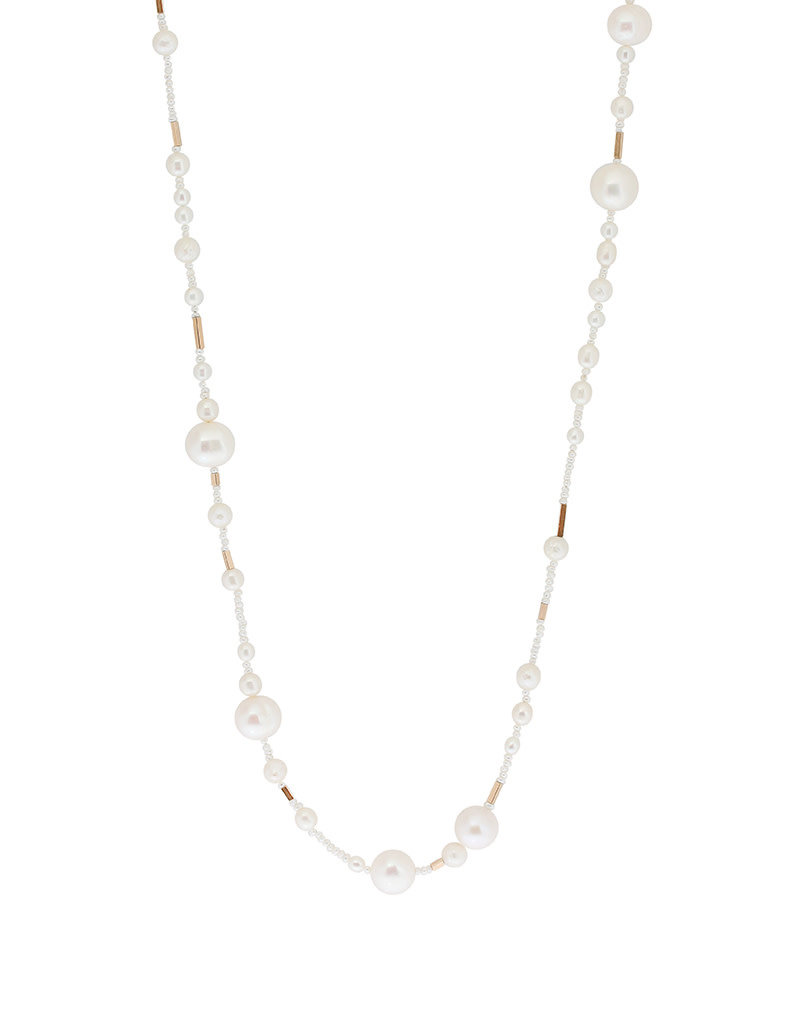Pearl Tube Necklace with 14k Gold