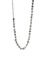 Keshi Pearl Necklace with 18k Palladium White Gold Bead, Grey Diamonds on Oxidized Silver Handmade Chain