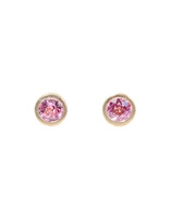 Basket Post Earrings with Pink Sapphires in 14k Yellow Gold
