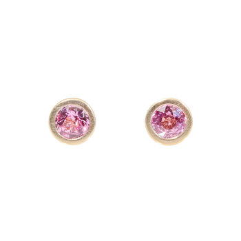 Basket Post Earrings with Pink Sapphires in 14k Yellow Gold