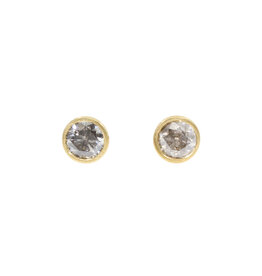 Basket Post Earrings  with Salt and Pepper Diamonds in 18k Yellow Gold