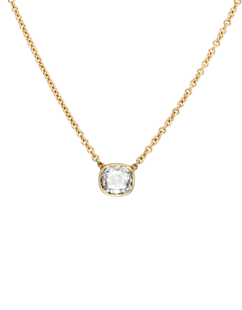 Rounded Square Diamond Pendant with 18k Yellow Gold Chain