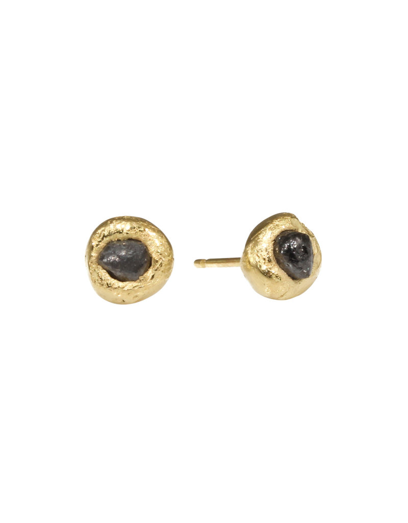 Raw Diamond Post Earrings in 18k Gold